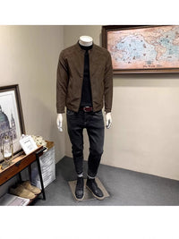 Men's Suede Leather Jacket Stand Collar Casual Slim Fit Motorcycle Coat