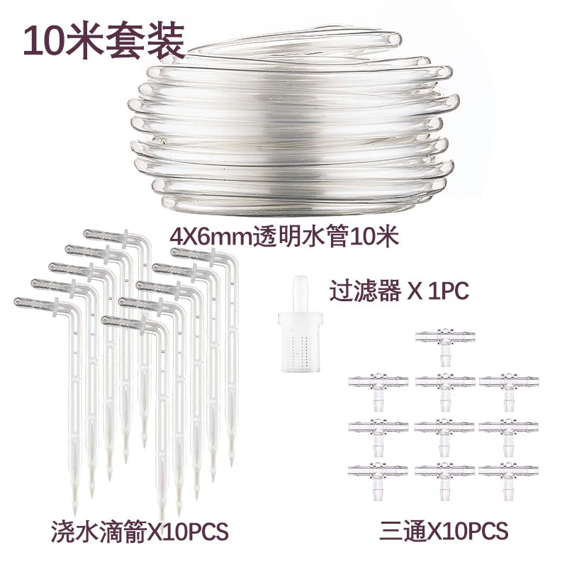 Automatic Drip Irrigation System Accessories Kit with Clear Tubing, Dripper Arrows, Tees, and Filter