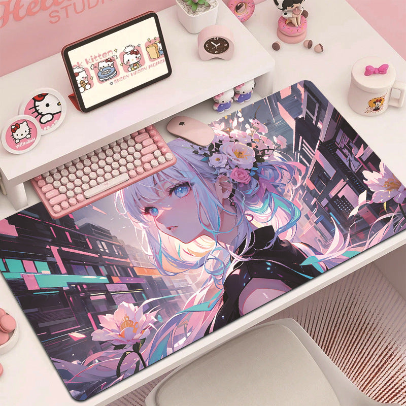 Cartoon Anime Girl Non-Slip Desk Mat with Diatomaceous Earth for Keyboard and Mouse
