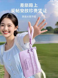 Plush Portable Travel Document Holder with Multi-layer Compartments and Zipper Closure