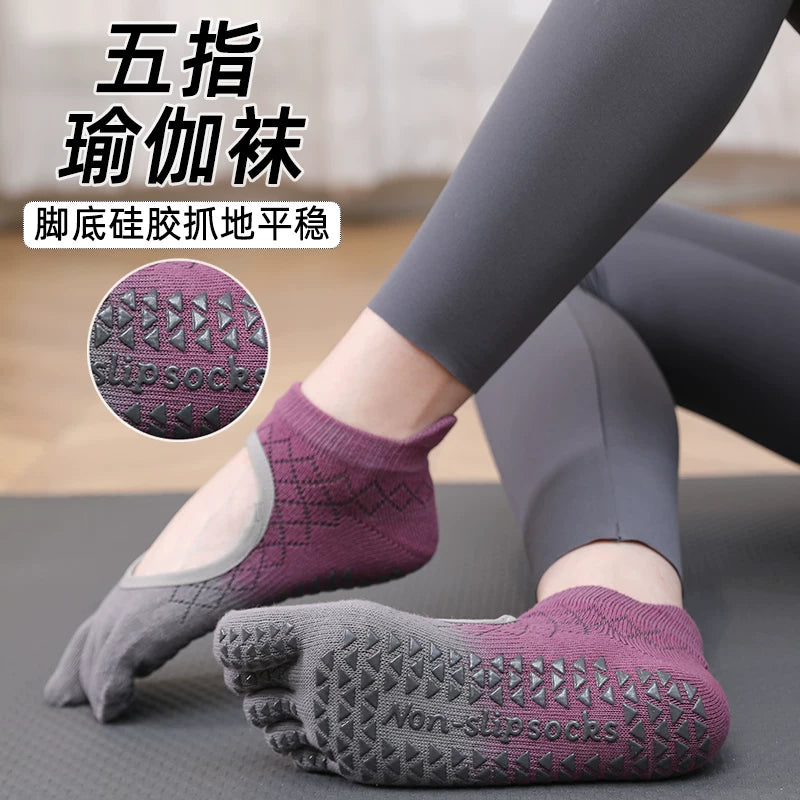 Women's Non-Slip Yoga Pilates Socks with Five Toes, Thin Cotton for Indoor Sports