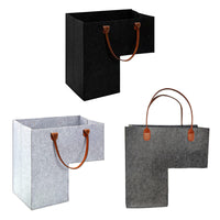 Felt Foldable L-Shaped Storage Basket with Leather Handle for Kids' Toys and Sundries