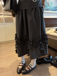 French Style Ruffle Trim Top & Skirt Set for Women