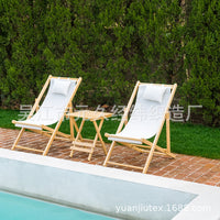 Outdoor Wooden Folding Beach Chair Set with Table for Patio Garden Camping
