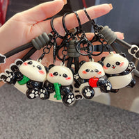 Creative Electroplated Panda Keychain PVC Figurine Couple Backpack Car Ornament Small Gift