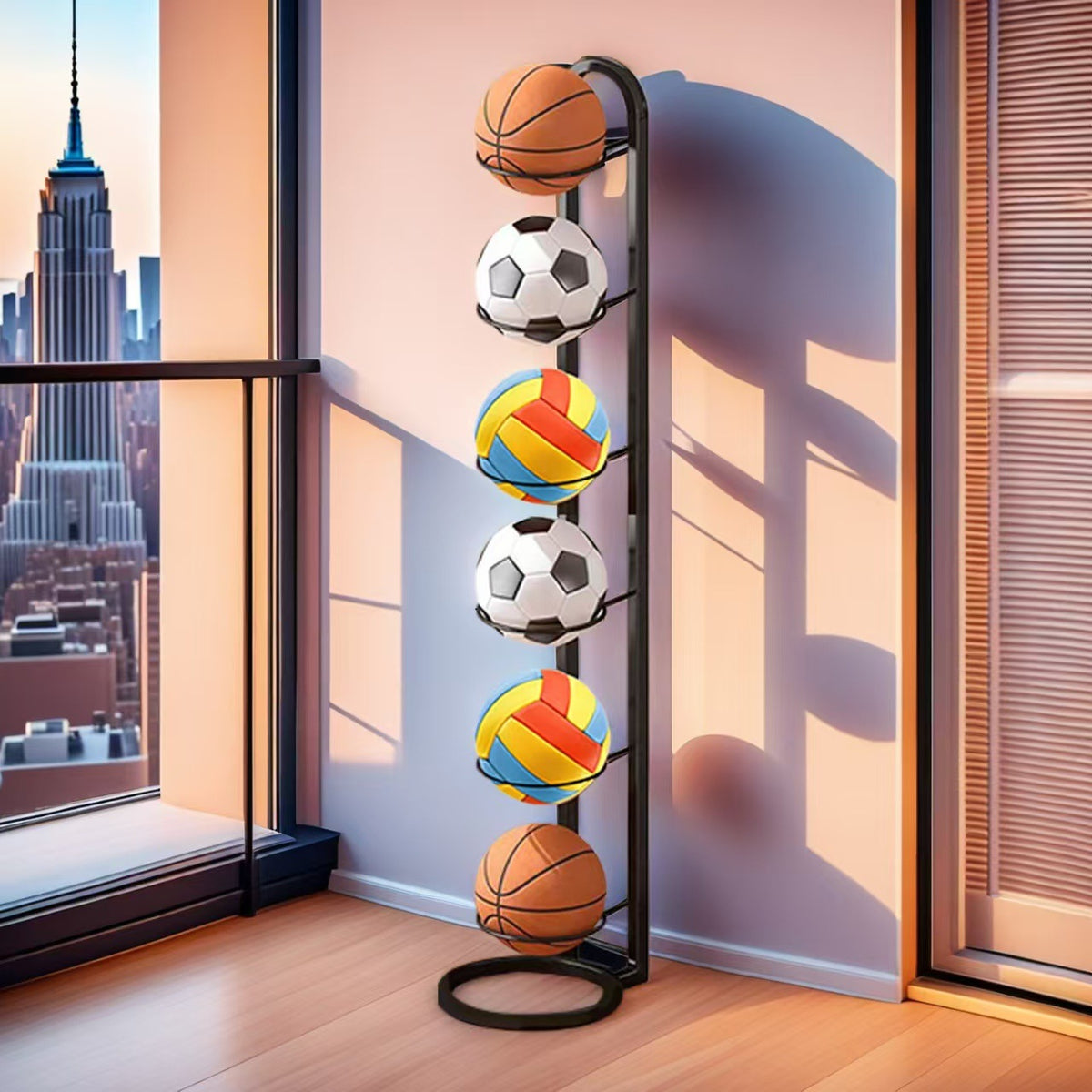 Heavy-Duty Round Base Sports Ball Storage Rack for Basketball, Soccer, Volleyball