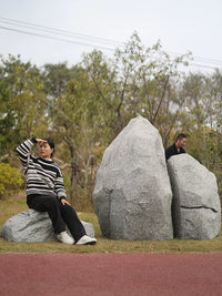 Fiberglass Artificial Rock Landscape Sculpture for Parks and Gardens, Engraved Signage Stone, Hollow Mountain Rock