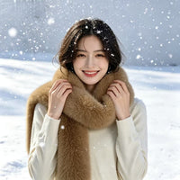 Women's Faux Fox Fur Scarf Shawl Double-Sided Thick Long Plush Plain Winter Neck Warmer