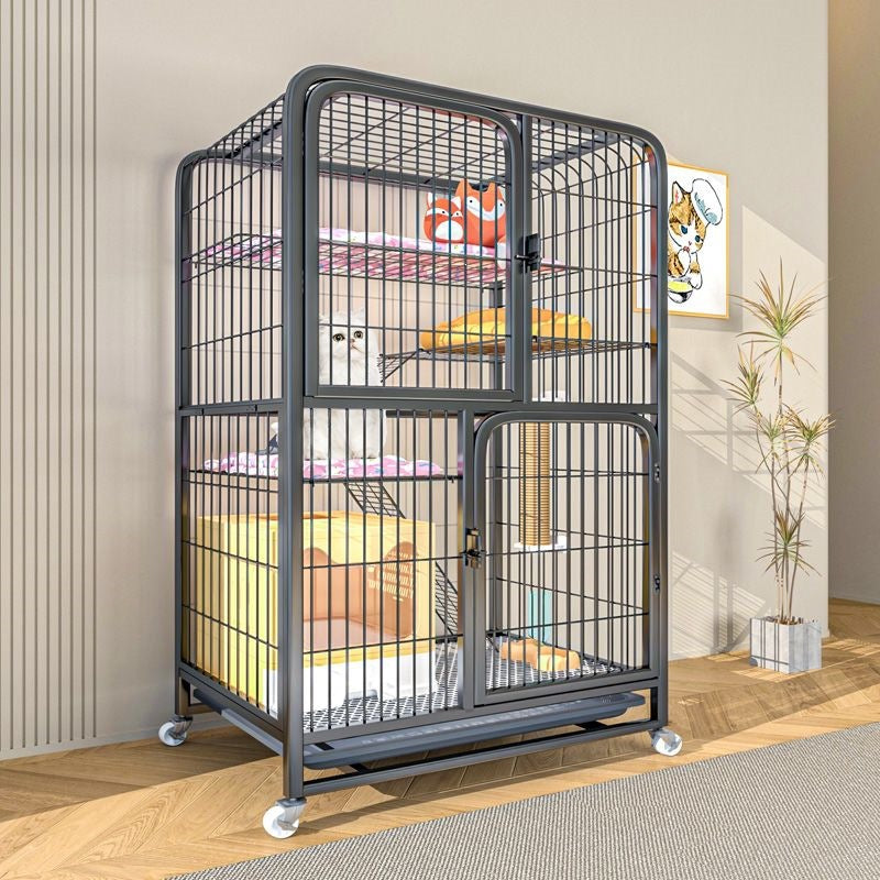 Large Indoor Cat Cage with Litter Box, Multi-Tier Cat Villa with Free Space