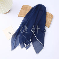 Solid Color Chiffon Scarf with Contrast Edge - Versatile Hair Tie & Neck Scarf