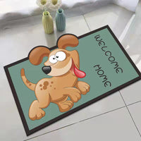 Cartoon Corgi Welcome Home Crystal Velvet Pet Mat for Cat Litter Box, Non-Slip Absorbent & Stain-Resistant