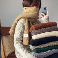 Solid Color Knitted Scarf for Women, Korean Style Round Neck Warm Woolen Neck Warmer