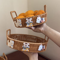 Hand-Woven Rattan Storage Basket with Handle for Bread, Snacks, Fruit, and Candy