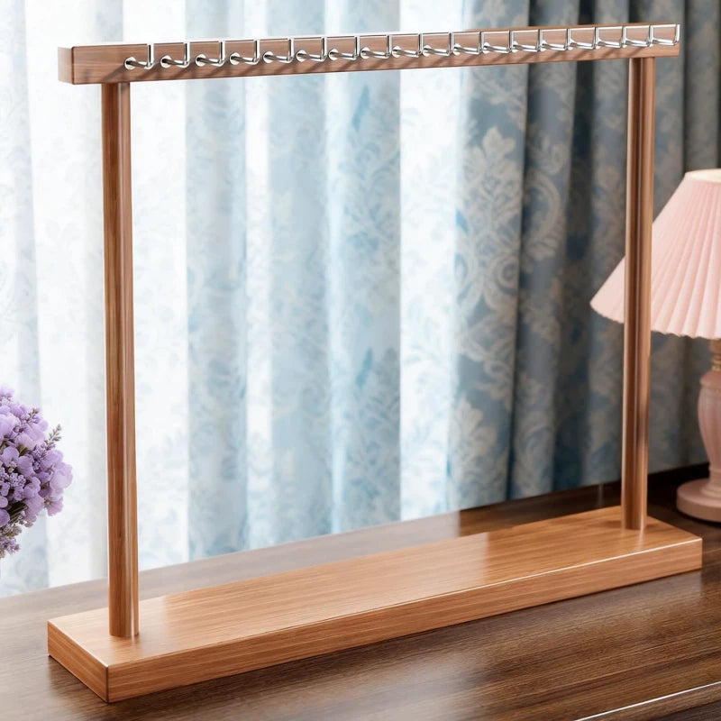 Wooden Necklace and Bracelet Display Stand with Multiple Hooks
