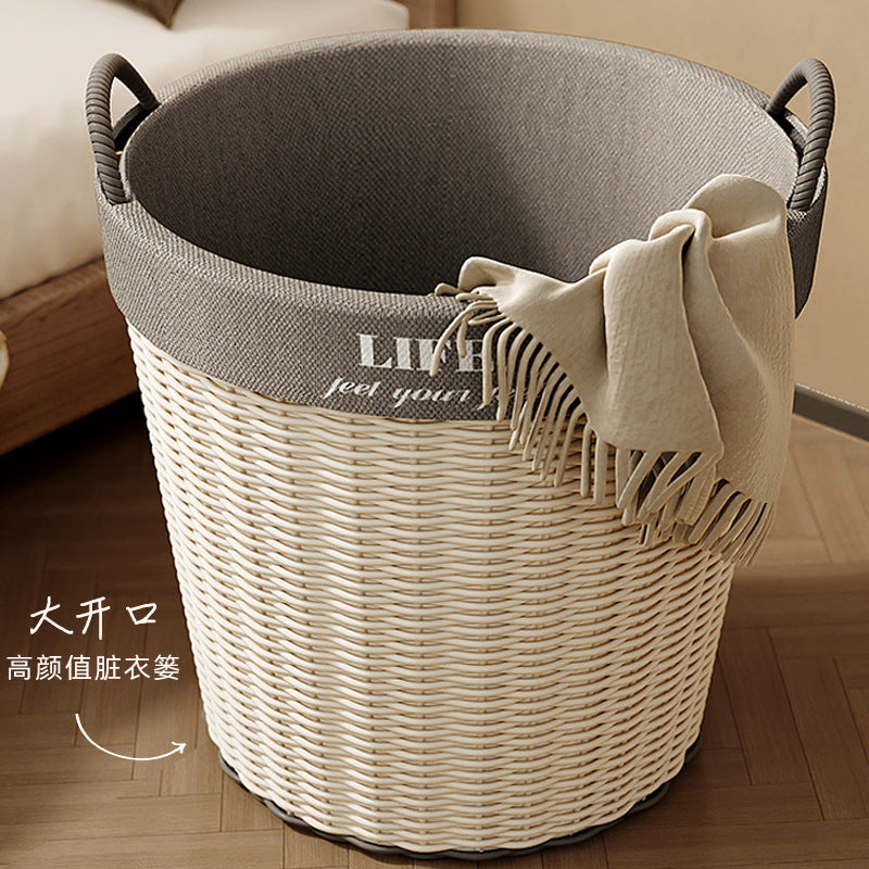 Large Foldable Laundry Hamper Double-Layer Woven Storage Basket for Dirty Clothes