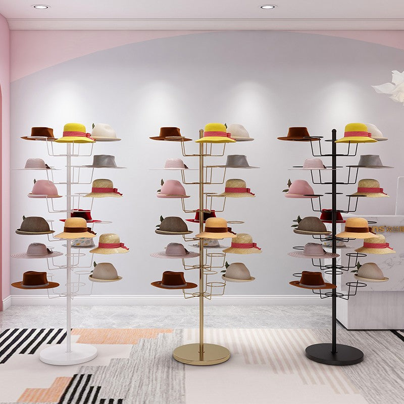 Multi-Layer Floor-Standing Hat Display Rack for Retail and Home Use