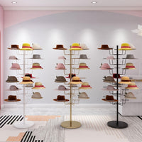 Multi-Layer Floor-Standing Hat Display Rack for Retail and Home Use
