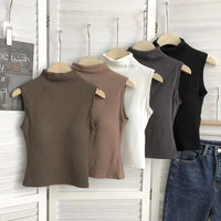 Women's Thermal Ribbed Half-High Collar Vest with Built-in Bra and Fleece Lining
