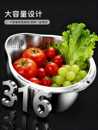 Jia Bang Shou Stainless Steel Drain Basket Multi-functional Kitchen Washing Basin for Fruits and Vegetables