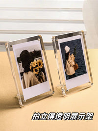 Acrylic Magnetic Photo Frame for Instant Prints and Cards, Desktop Display Stand