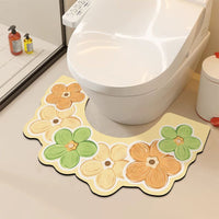 Floral Diatomaceous Earth Bath Mat for Toilet and Bathroom, Super Absorbent Quick Dry Non-Slip Foot Mat