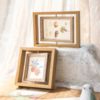 Double-Sided Rotating Photo Frame Nordic Style Wooden Picture Holder for Tabletop Display