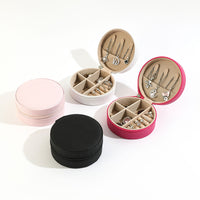 Round PU Leather Travel Jewelry Box with Zipper Closure for Earrings, Rings, and Bracelets