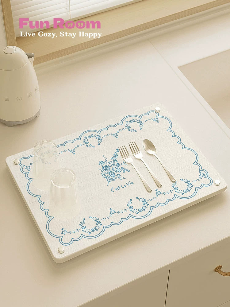 French Style Diatomaceous Earth Kitchen Countertop Drain Mat