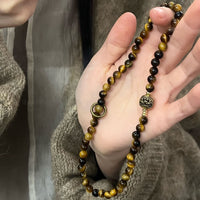 Natural Tiger Eye Beaded Bracelet for Women, Vintage Chinese Style Wealth Charm, Couple Gift Jewelry