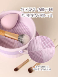 Silicone Makeup Brush Cleaning Bowl with Drying Rack - Gentle on Bristles, Multi-functional Sponge and Brush Washer