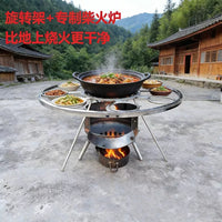 Rotating Firewood Rack with Hot Pot Stand for Outdoor BBQ and Heating