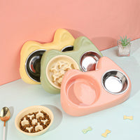 Anti-Choke Slow Feeder Cat Dog Bowl with Stainless Steel Double Bowls, Non-Slip Easy Clean Pet Food Water Dish