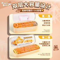 Double-Layer PU Pencil Case for Kids, Large Capacity Stationery Box for Primary School Students