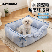 Korean Style Plaid Bow Pet Bed for Small Dogs and Cats, Breathable Four Seasons Universal Dog Mat