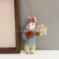 Handmade Nepali Wool Felt Rabbit Doll Keychain / Bag Charm with Flower