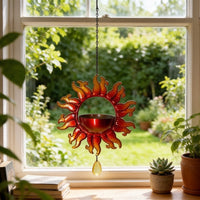 Sun-Shaped Iron Art Bird Feeder and Water Dish for Garden Hanging Decoration