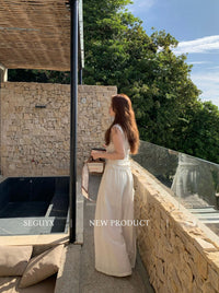 SEGUYX Retro Off-Shoulder Two-Piece Set for Women