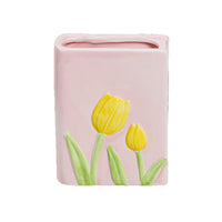 Tulip/Floral Ceramic Book Pen Holder & Makeup Brush Organizer for Desk Decor