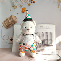 30cm LinaBear Clown Outfit Set - White Shirt & Plaid Pants for Medium Teddy Bear Doll Clothes