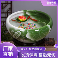 Jingdezhen Ceramic Blue and White Porcelain Fish Tank for Goldfish, Lotus, and Turtle