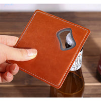 Square 10x10 Bottle Opener Leather Case with Stainless Steel Bottle Opener Coaster for Red Wine and Beer