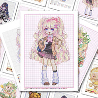 Perler Bead Pattern Stickers for Girls, Cute Cartoon Pixel Art Designs, 18 Sheets