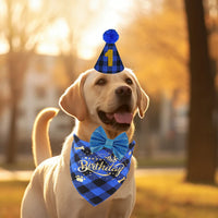 Pet Birthday Party Banner, Bandana & Glitter Hat Set for Dogs and Cats