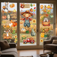 Thanksgiving Autumn Window Clings Scarecrow Pumpkin Static Decals for Glass Decor