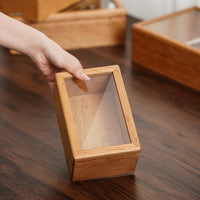 Solid Wood Display Box with Glass Lid for Collectibles and Office Organization