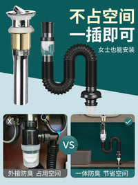 Basin Drain Pipe Kit with Odor-Proof Seal and Leak-Proof Stopper for Bathroom Sinks