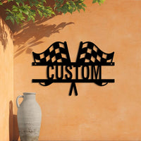 1pc Black Metal Hollow Racing Flag Decorative Ornament Ground Plug Signboard Fashion Custom Decoration