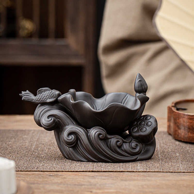 Creative Zisha Purple Clay Lotus Leaf Tea Strainer Filter Set for Kung Fu Tea Ceremony