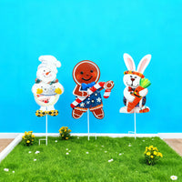 Christmas Metal Yard Stake Decorations - Snowman, Rabbit, Gingerbread Man Garden Ornaments