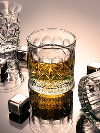 Whiskey Glass Set with Stainless Steel Ice Cubes and Tongs, Nordic Crystal Glassware for Home Bar